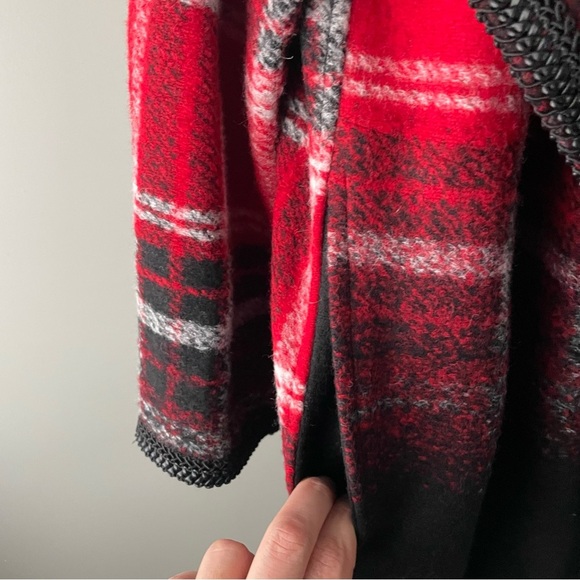 Simon Chang Wool Blend Open Shawl Cardigan Sweater Buffalo Plaid Oversized Small - Picture 6 of 10